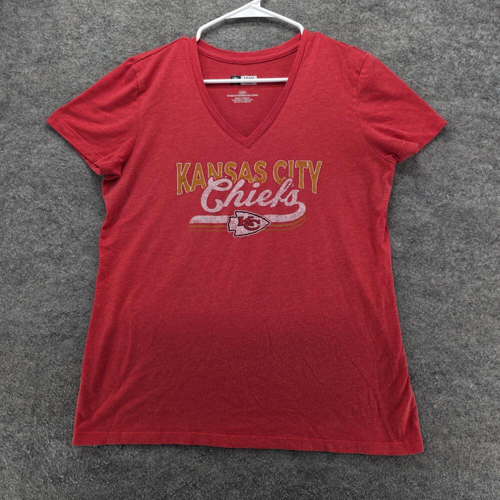 Kansas City Chiefs Shirt Womens Large Red NFL Team Apparel V Neck Football Tee